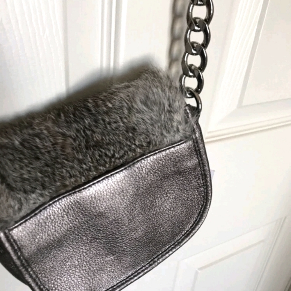 Michael Kors Gray Fur And Leather Crossbody Bag NWT - Picture 9 of 15